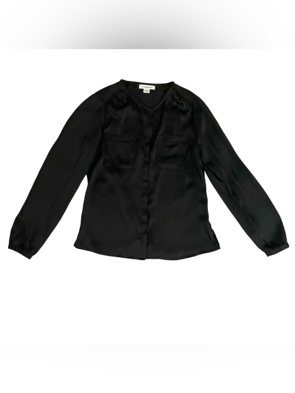 LIZ CLAIBORNE Women’s Black Silk-Look Long Sleeve V-Neck Blouse Size Small